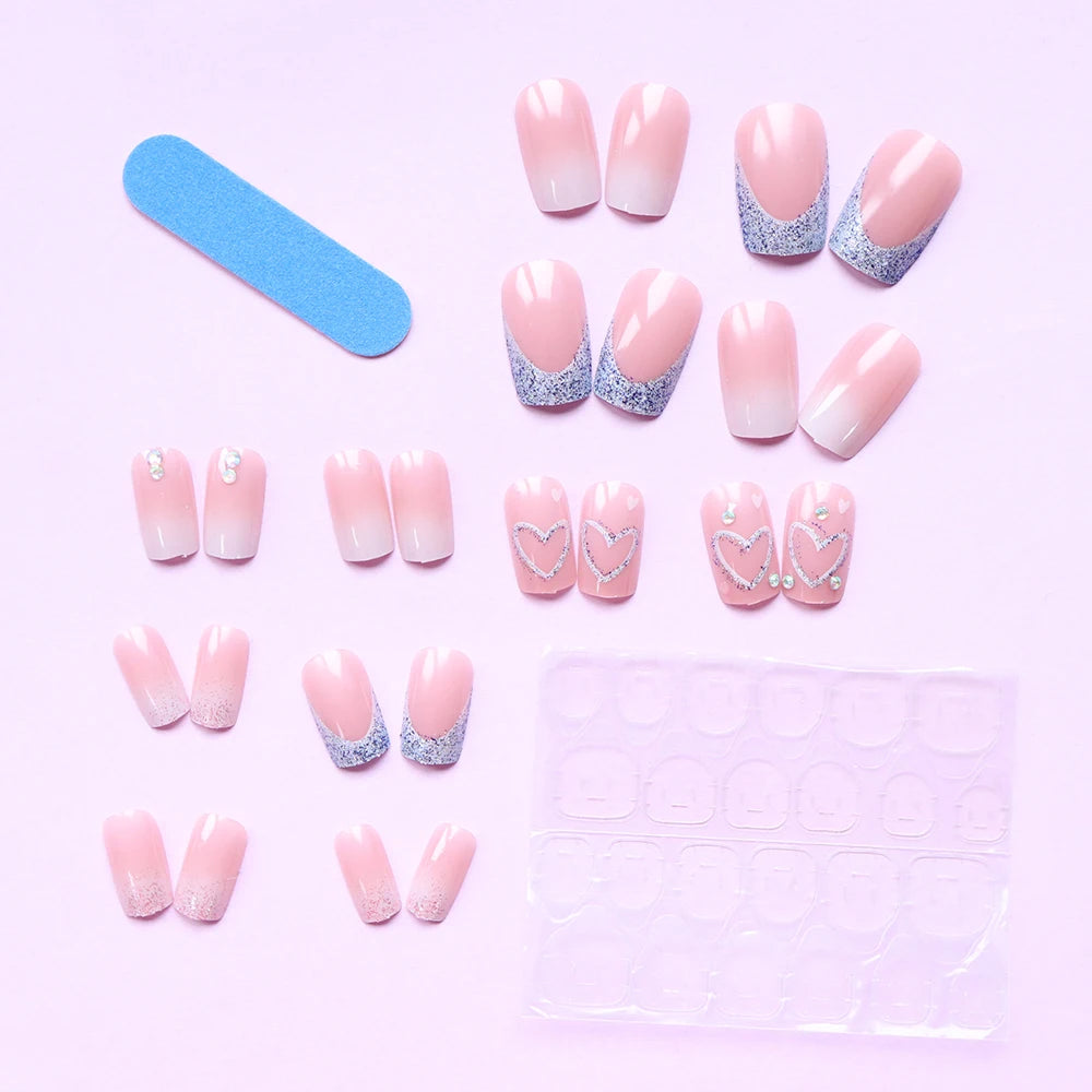 Medium Pink Glitter Press On Nails Set for Parties - Smarsty