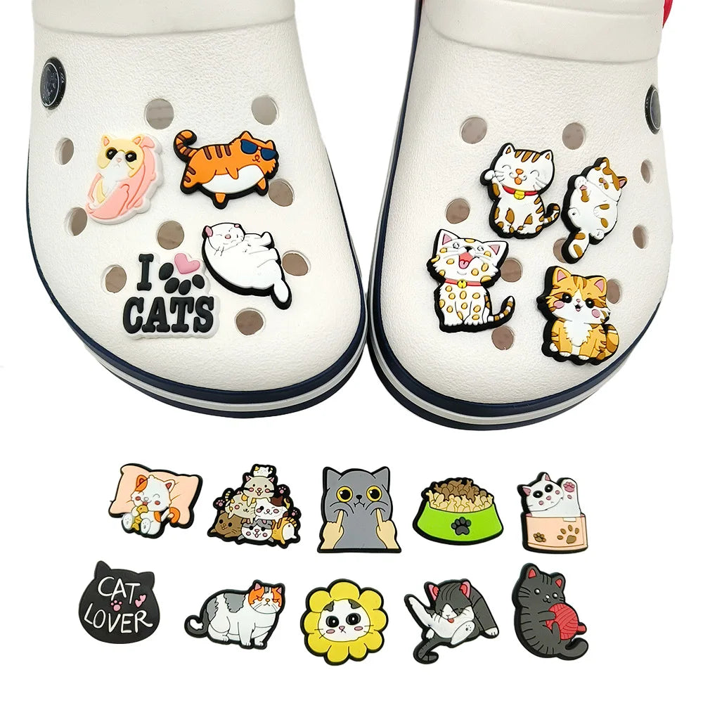 1pc Cute Cartoon Cats PVC Shoe Charms for Clogs Accessories Shoe Decorations Sandals Pins DIY Kids Women Beach Bags Accessories