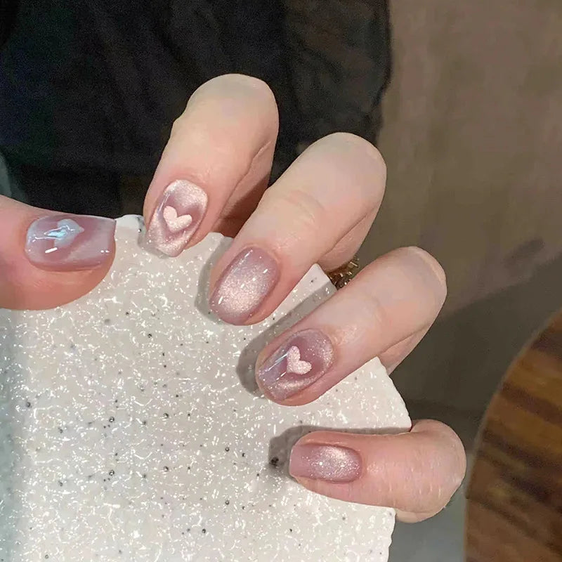 24Pcs Cute Pink Cat Eye Press On Nails Set - Smarsty