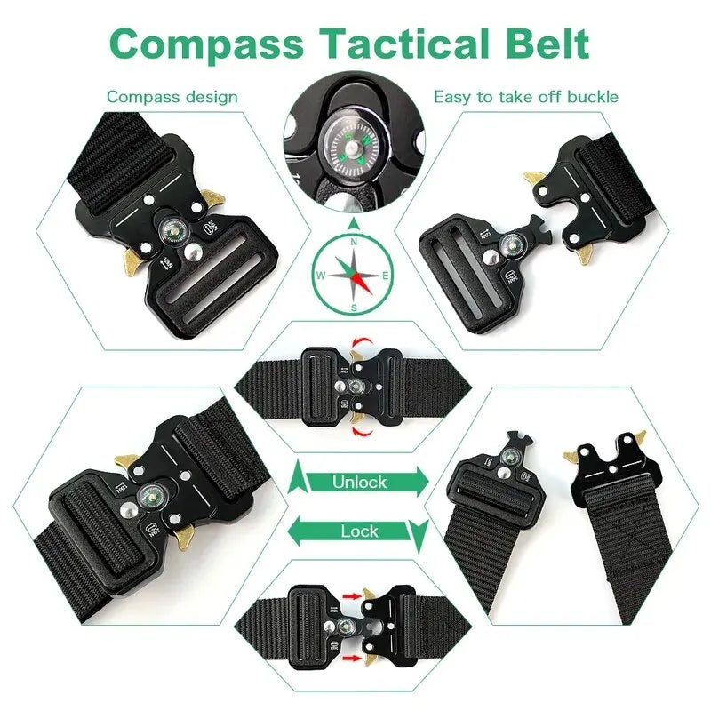 Men's Multi Function Tactical Canvas Belt with Compass - Smarsty