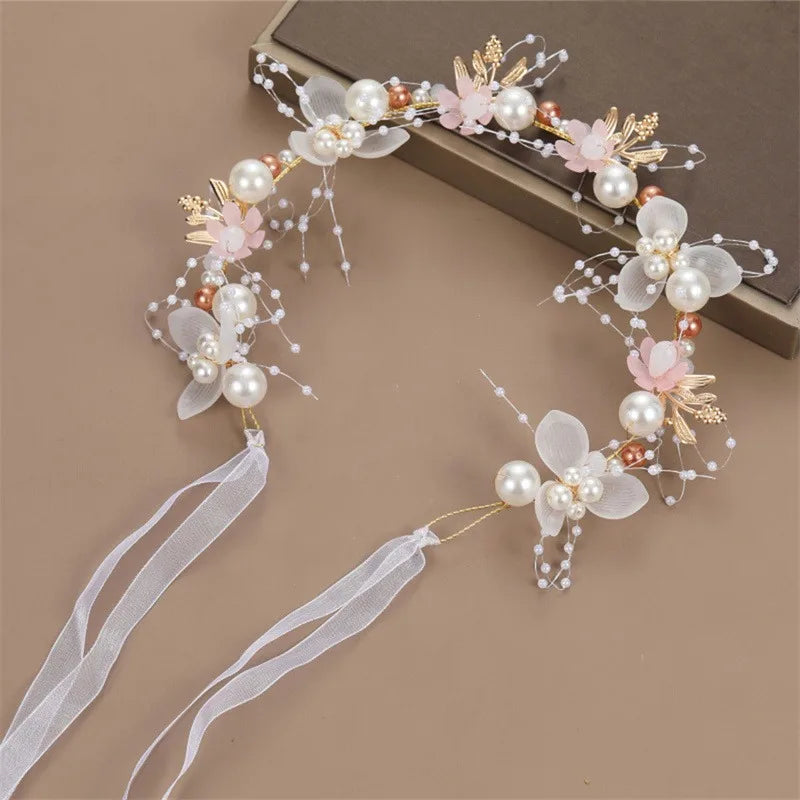 Bohemian Pearl Flower Headband For Girls Wedding Bridal - Smarsty
