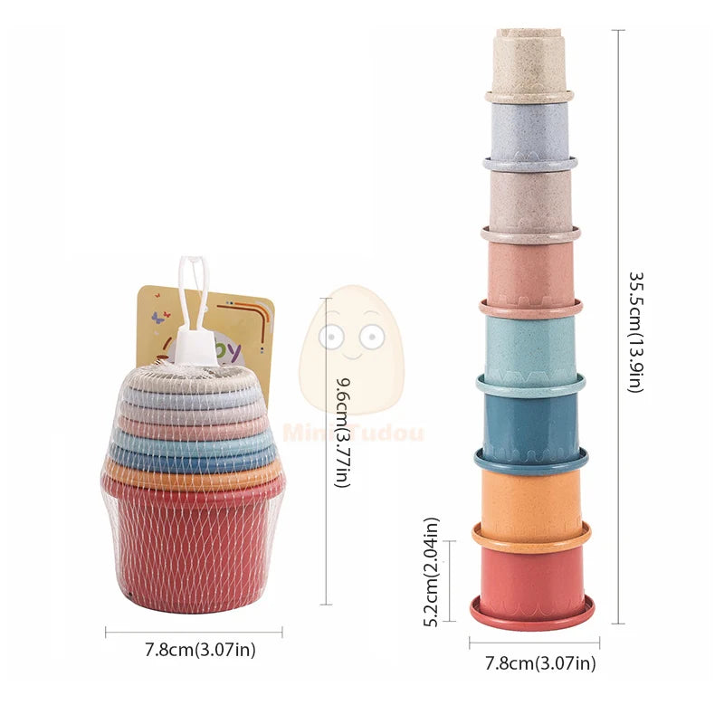 Baby Toys Stacking Cup Cartoon Early Educational Learning Color Number Nesting Sorting Bath Shower Play Water Sand Game For Kids - Smarsty