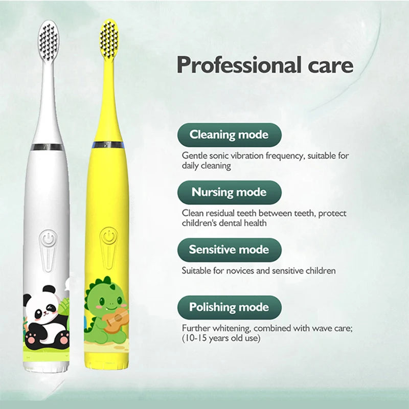 Child's Rechargeable Sonic Electric Toothbrush With Replacement Heads - Smarsty