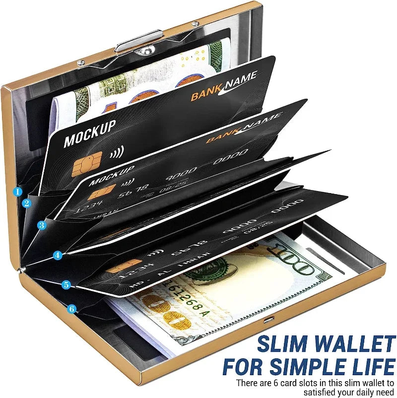 Anti-Scan ANTI RFID Blocking 6 Cards Aluminum Metal ID Bank Credit Card Holder Slim Wallet Case Business Card Protection Holder