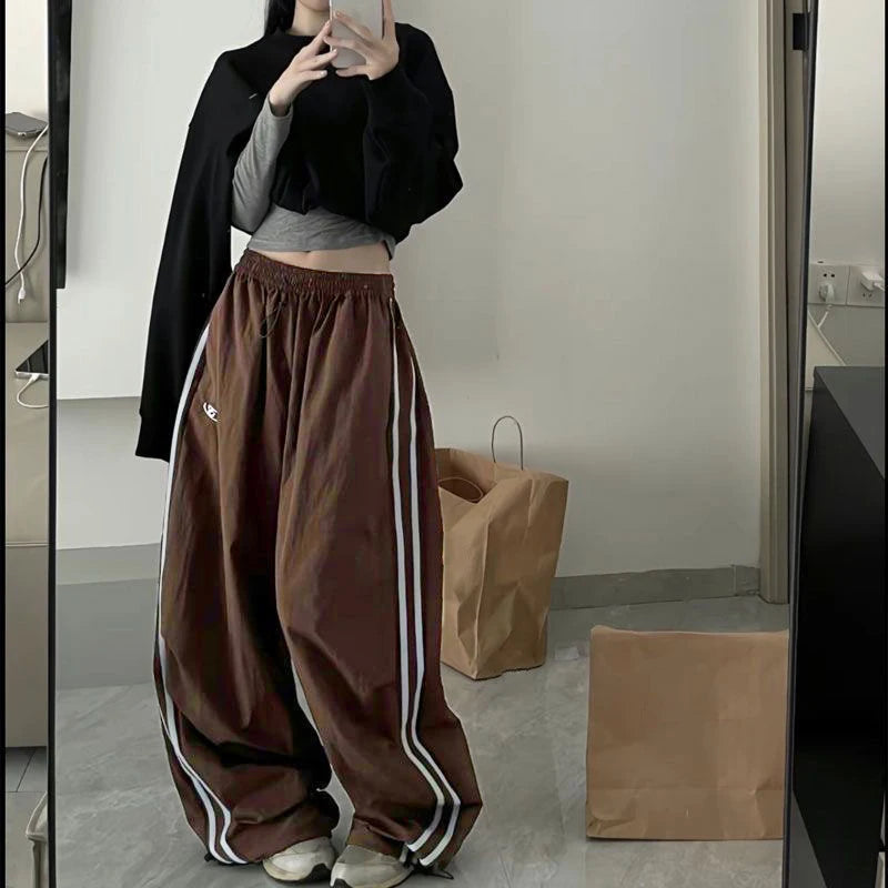 Y2K Vintage Women Loose Pants Oversized Hip Hop Drawstring Pocket Fashion Chic Cargo Pant Casual Office Lady Baggy New Trousers - Smarsty