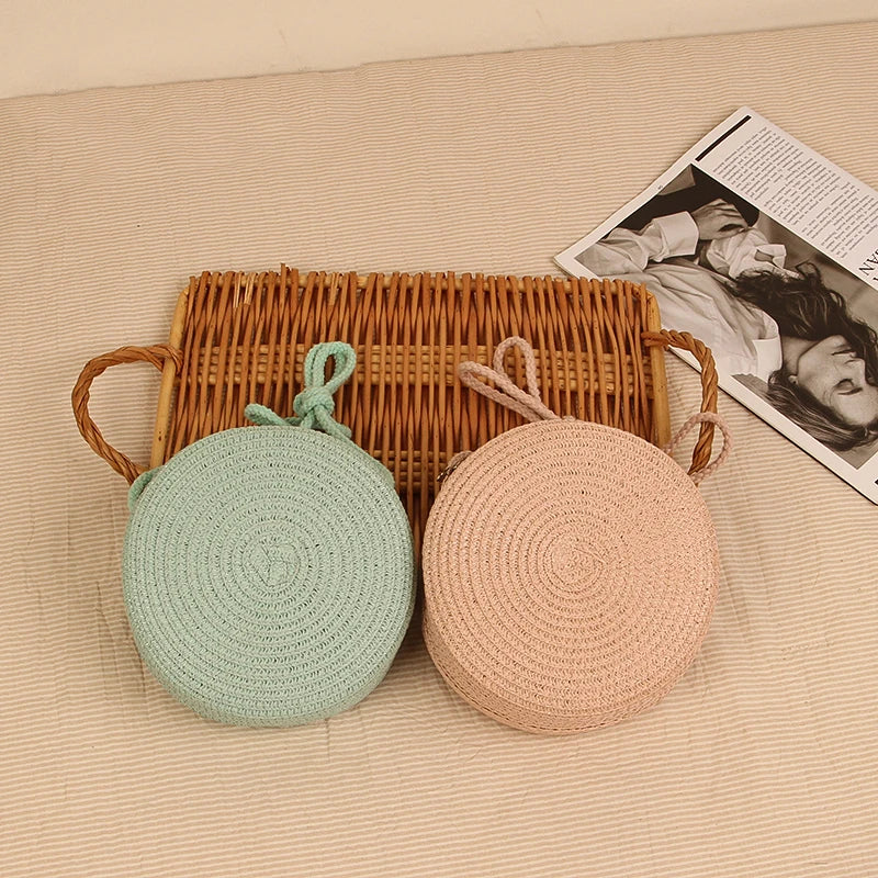 Round Straw Bag For Women Woven Handmade Shoulder Bag - Smarsty