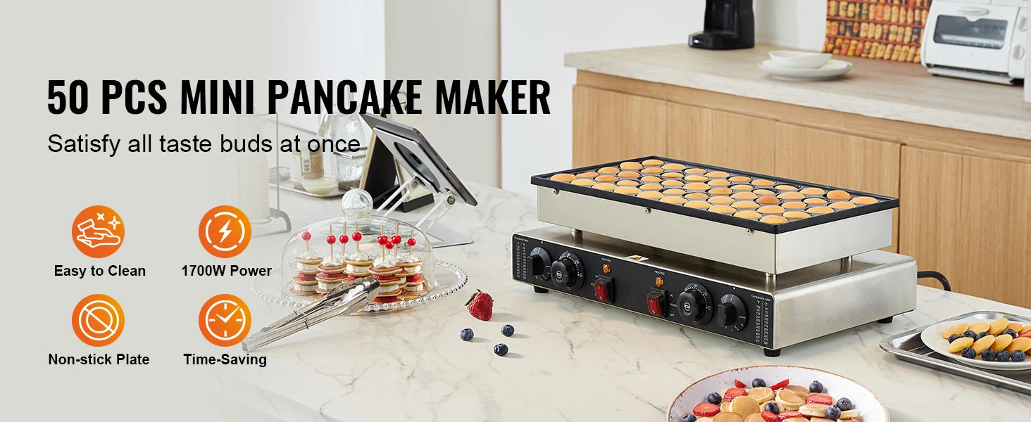SucceBuy 50Pcs Mini Dutch Pancake Maker Dorayaki Baker Machine Commercial Non-stick Waffle Maker Dual Temp & Time Control