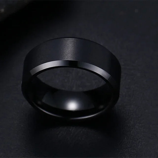 Stainless Steel Black Wedding Band Ring for Couples - Smarsty