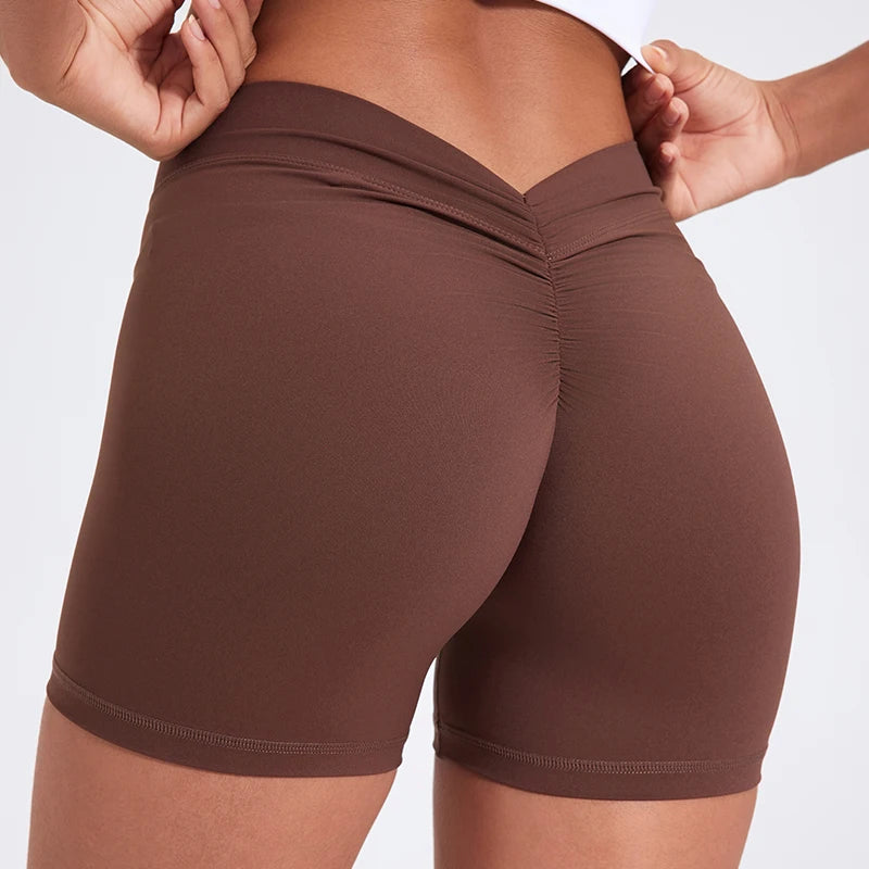 Sexy V-Back Shorts High Waisted Hip Lifting Yoga Shorts Women's Nylon Tight Fitting Shorts Training Sports Fitness Pants - Smarsty