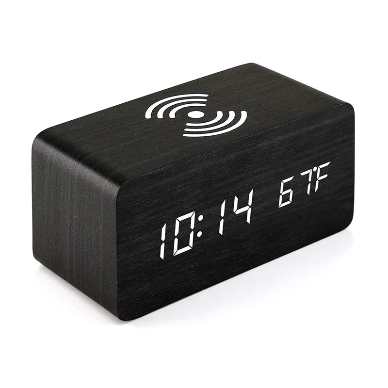 Wooden Digital Alarm Clock with Wireless Charging Feature - Smarsty