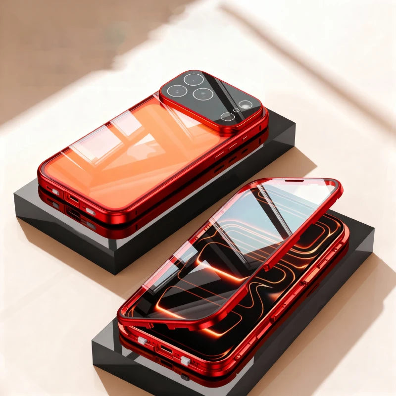 360 ° Full Protection Metal Magnetic Double-Sided Glass Snap Lock Phone Case For iPhone 17 Pro Max/17/Air/17 Pro Bumper Cover