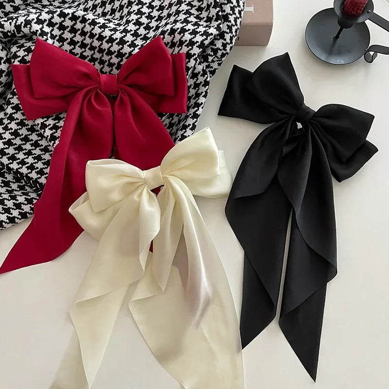 Korean Satin Hair Clips with Big Bowknot for Women - Smarsty