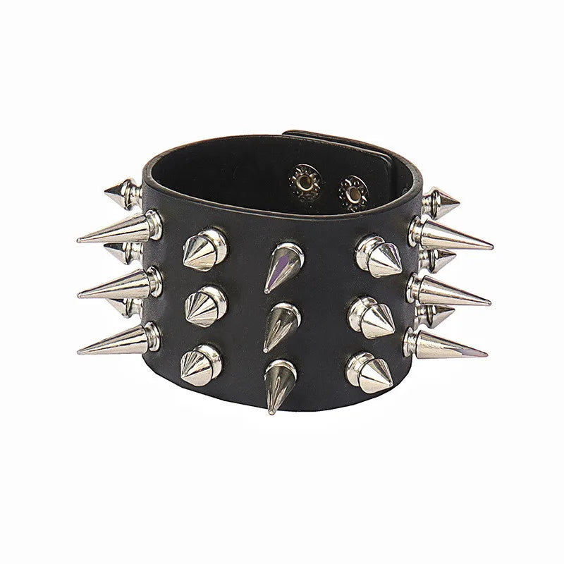 90s Punk Style PU Leather Spiked Bracelet - Smarsty