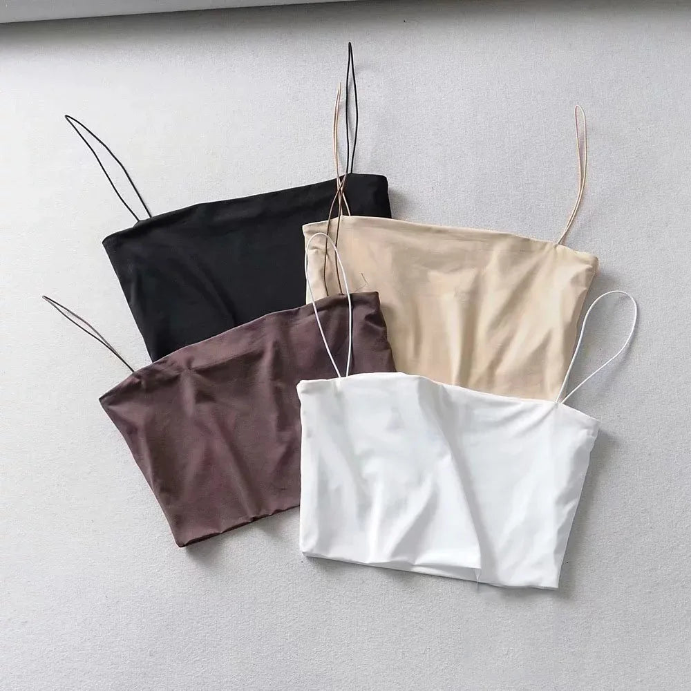 2024 Summer Women's Crop Top Sexy Elastic Cotton Camis sleeveless Short Tank Top Bar - Smarsty
