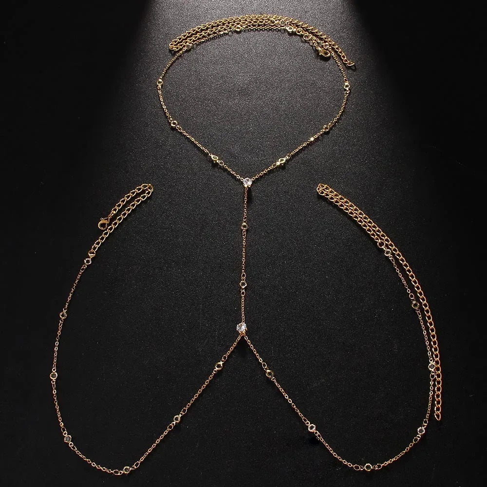 Rhinestone Cross Body Jewelry Chain for Beach Fashion - Smarsty