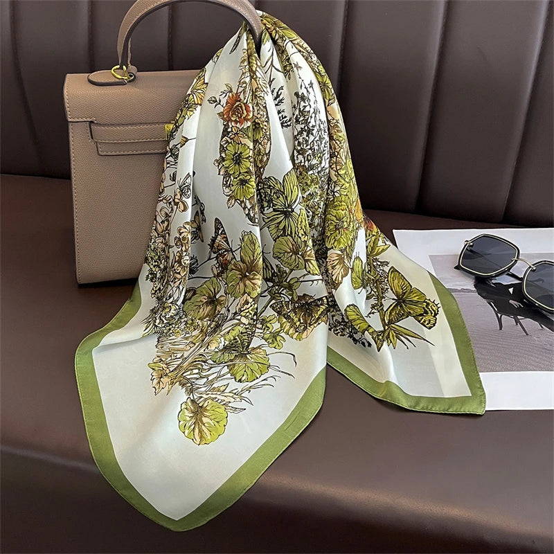 Luxury Silk Skinny Scarf with Cat Print for Women - Smarsty