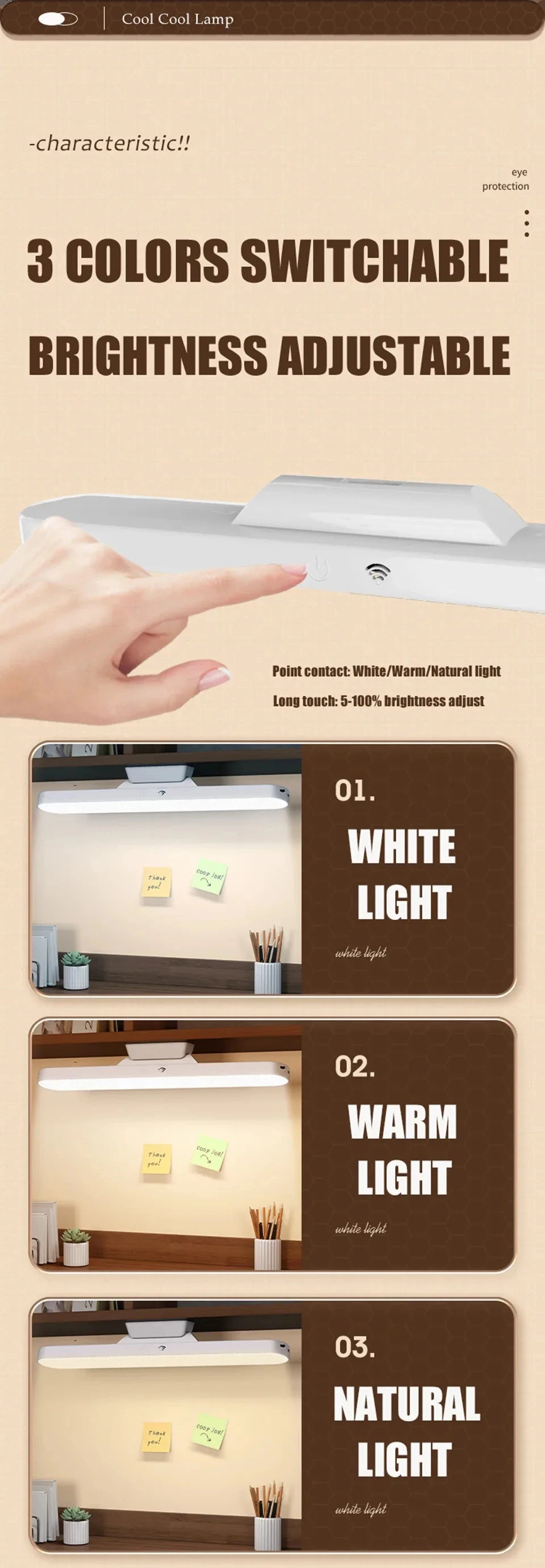 LED Desk Lamp with Three-Speed Dimming for Students - Smarsty