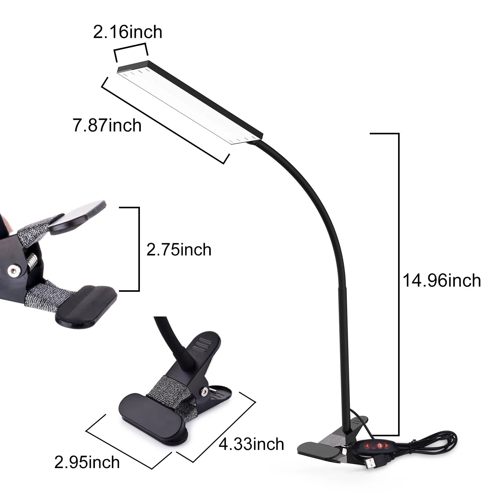 5W LED Clip on Desk Lamp with 3 Modes 11 Brightness 2M Cable Dimmer 14 Levels Clamp Table Lamp