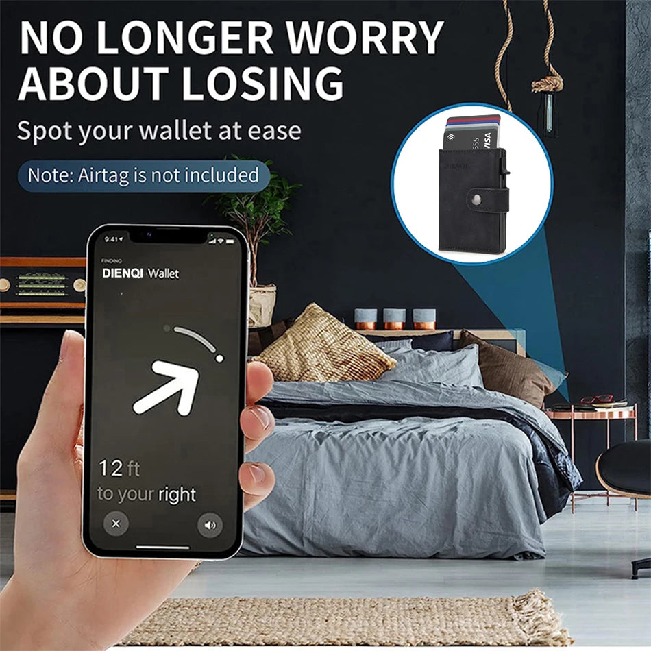 Rfid Carbon Fiber Men Wallets for Airtag Luxury Slim Mini Credit Card Holder Wallets for Men Air Tag Tracker Minimalist Purse - Smarsty