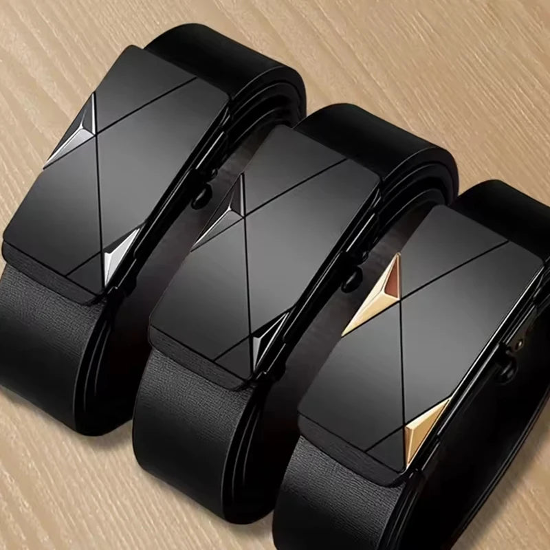 Mens Genuine Leather Automatic Buckle Ratchet Belt - Smarsty