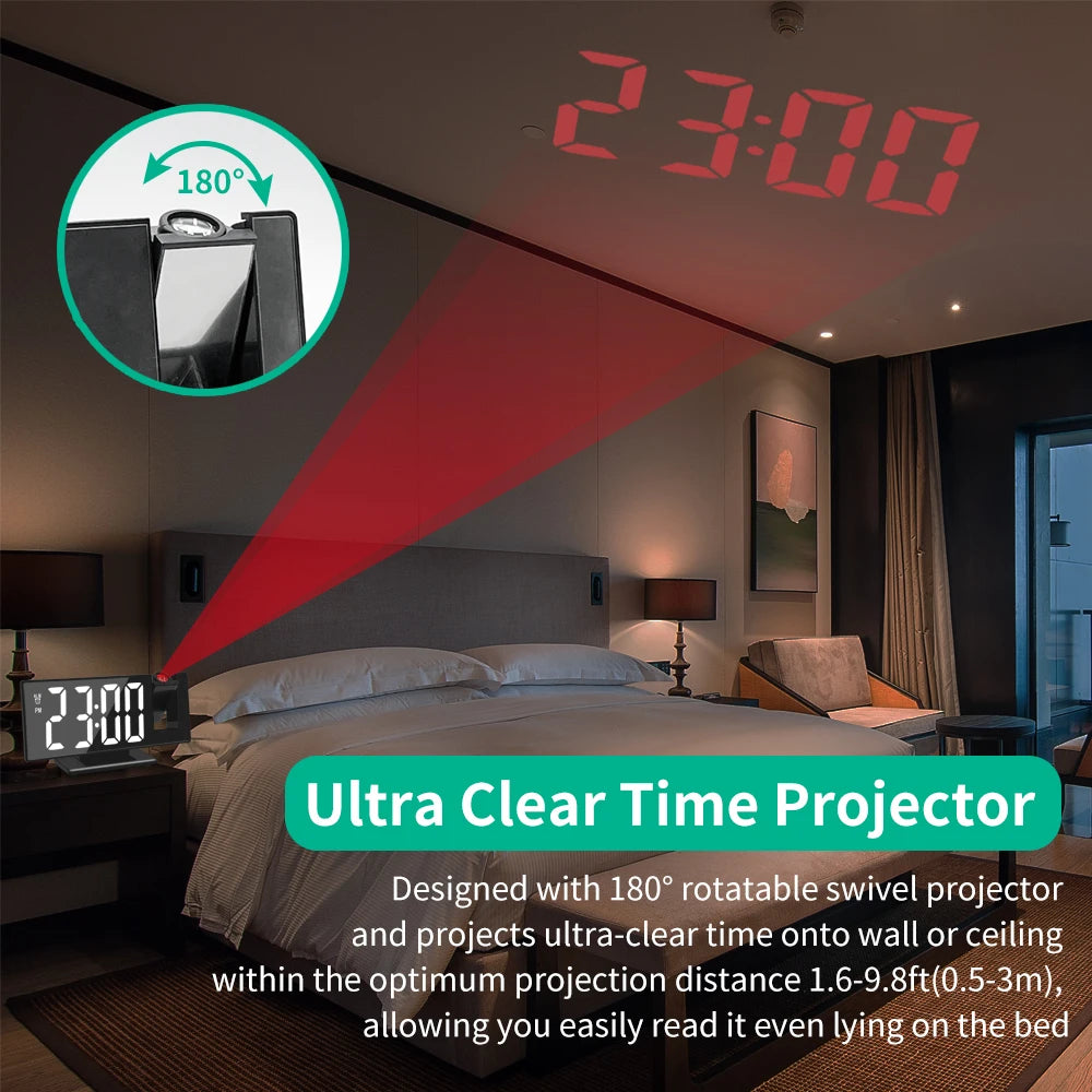 180 Degree Projection Alarm Clock with USB Charging - Smarsty