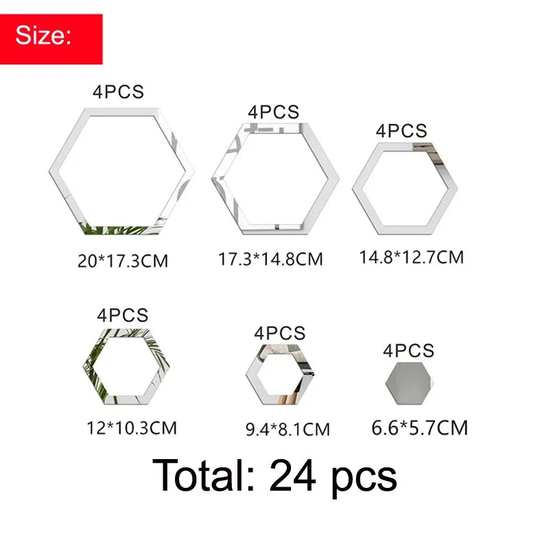 24pcs 3D Hexagonal Mirror Wall Stickers for Home Decor - Smarsty