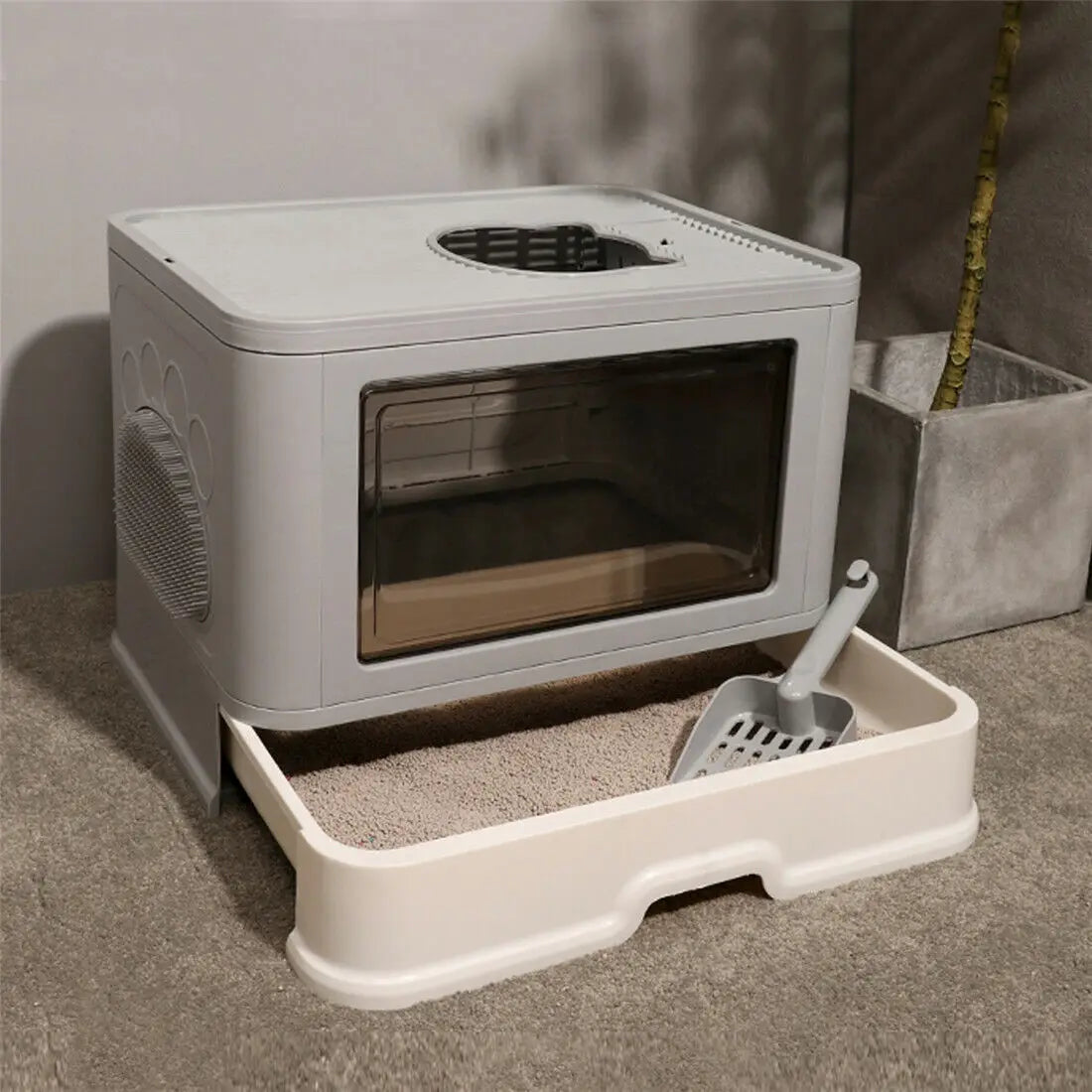 Foldable Cat Litter Box with Massager Scoop - Smarsty