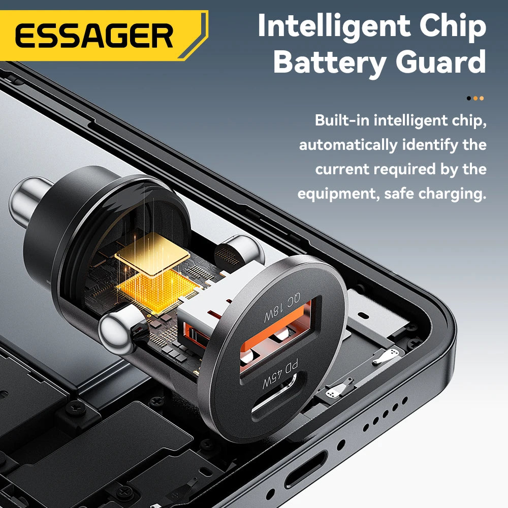 45W Car Charger Dual Port PD TypeC Quick Charge Fast - Smarsty