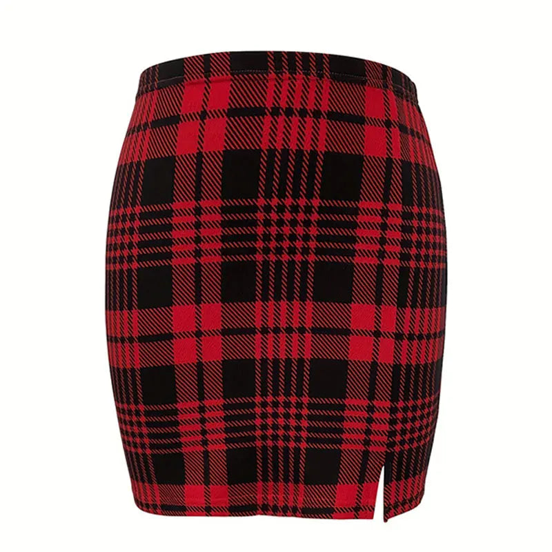 Plaid Skirt Sexy Micro Skirt Offiece Lady Red Green Elegant Pencil Mini Skirts Streetwear High Waist Lady Short Skirt for Women - Smarsty