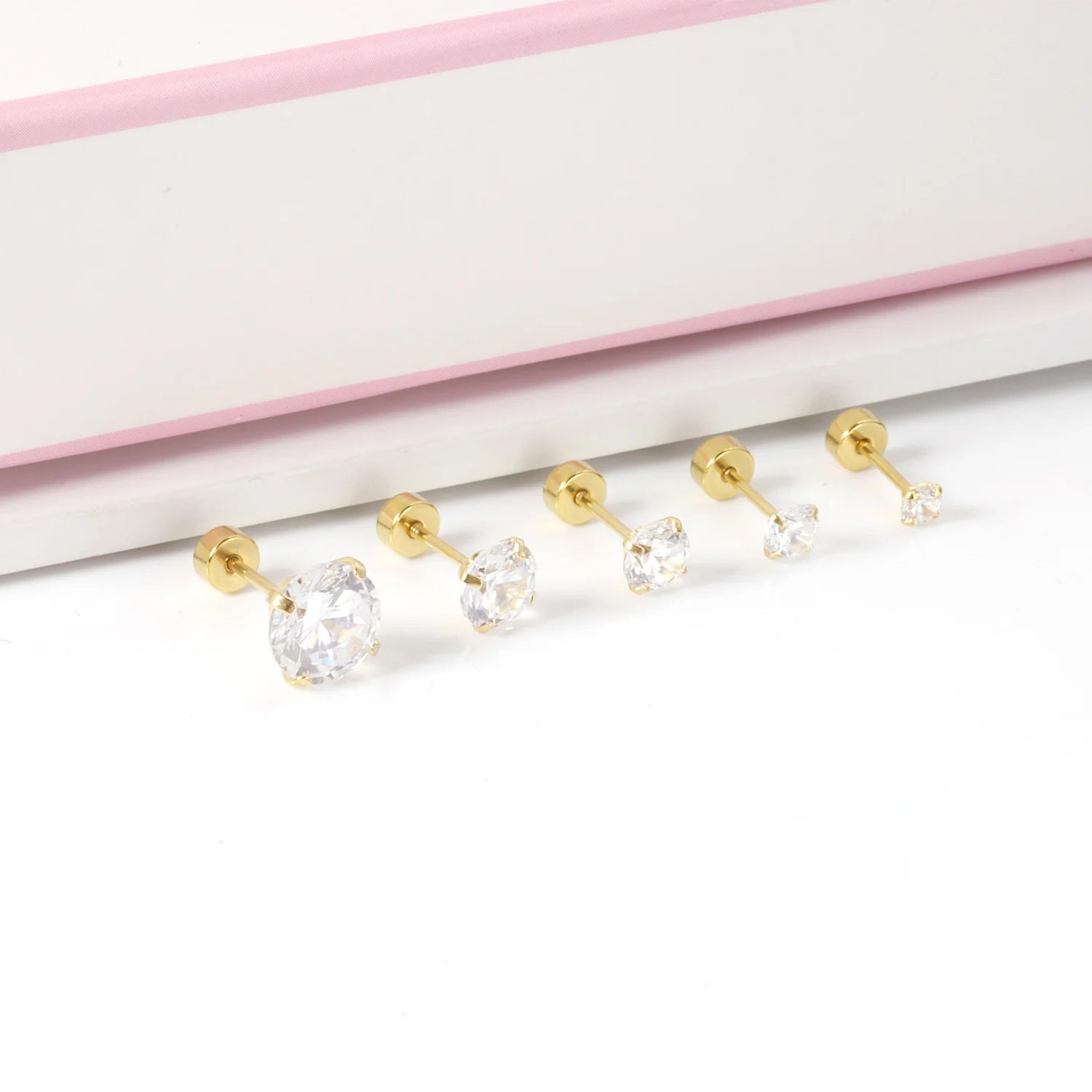 Stainless Steel CZ Stud Earrings Hypoallergenic Screw - Smarsty
