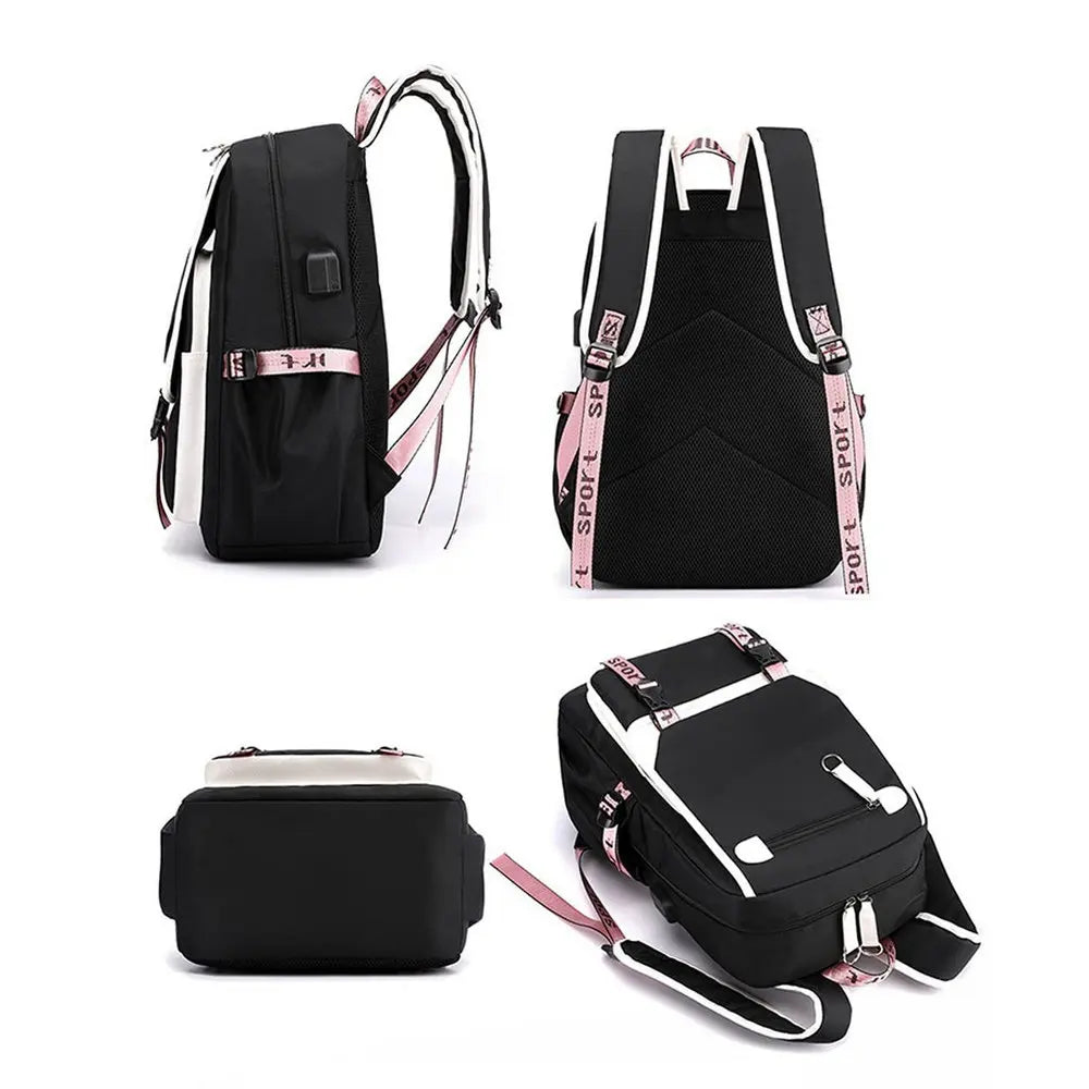 Unisex Canvas Laptop Backpack With USB Charge Patchwork - Smarsty