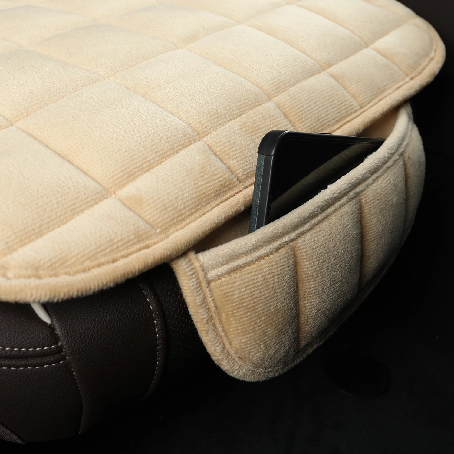 Plush Plaid Winter Car Seat Cushion With Storage Bag - Smarsty