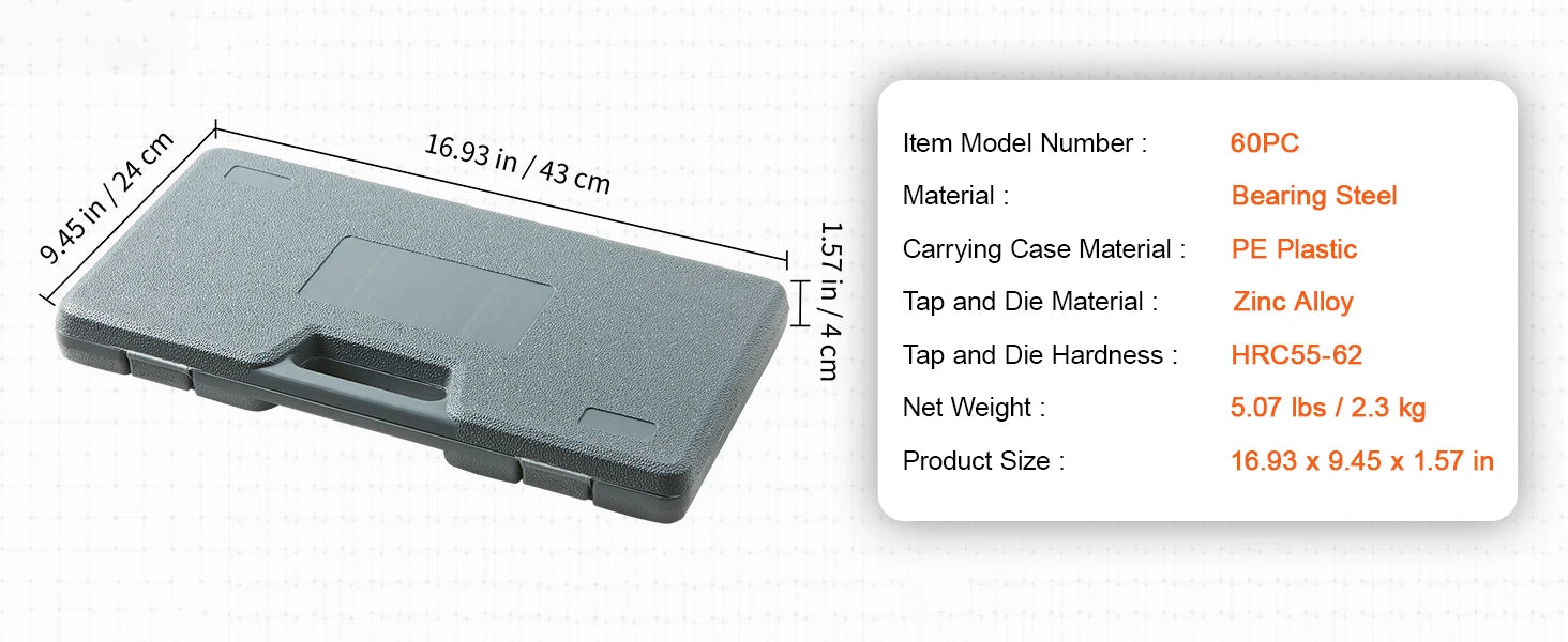 SucceBuy Tap and Die Set 40PCs 60PCs 80PCs 110/116PCs Metric SAE Standard Bearing Steel Taps and Dies Essential Threading Tool