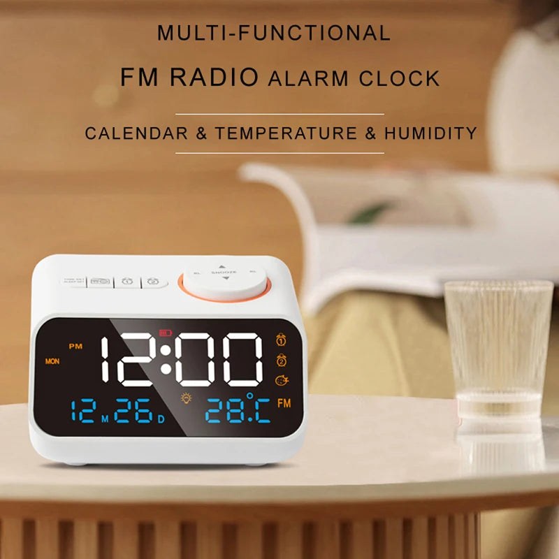 Modern FM Radio LED Alarm Clock with Temperature Display - Smarsty