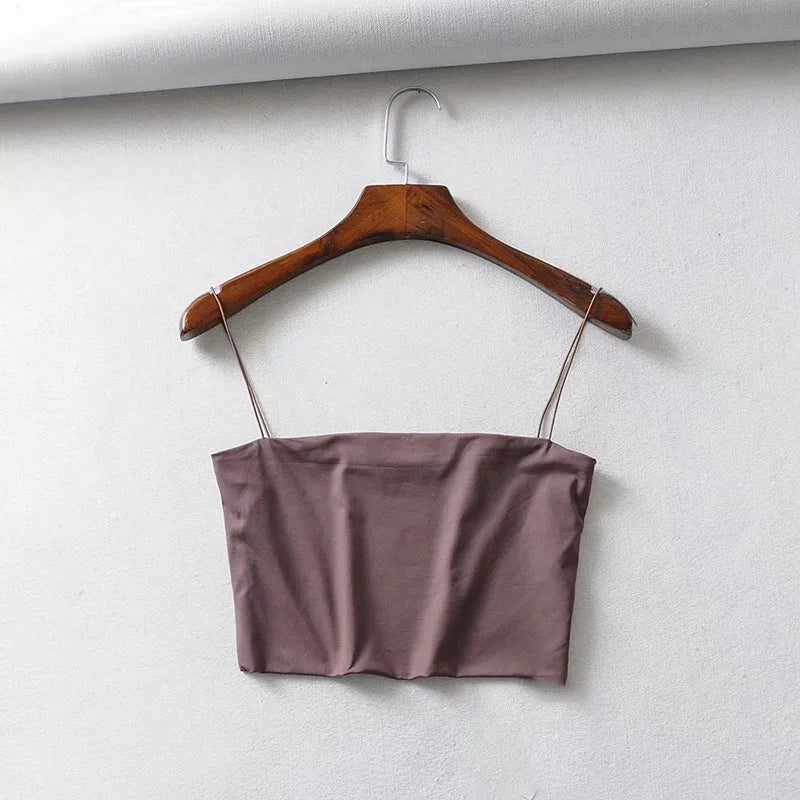 2024 Summer Women's Crop Top Sexy Elastic Cotton Camis sleeveless Short Tank Top Bar - Smarsty