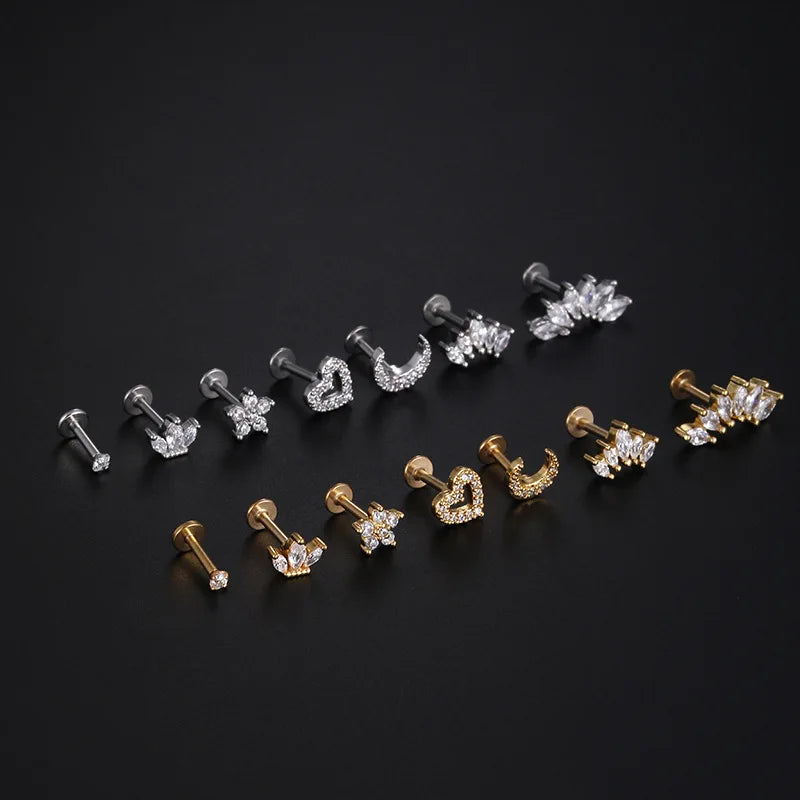Heart Flower Cartilage Earrings Stainless Steel Zircon - Smarsty