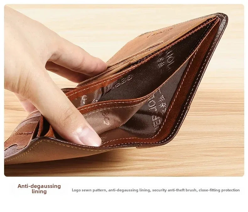 Men Wallet Genuine Leather Rfid Blocking Trifold Wallet Vintage Thin Short Multi Function ID Credit Card Holder Male Purse Money