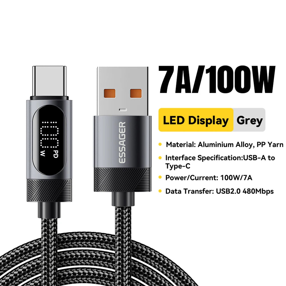 Essager Digital Dispaly USB C Cable For iPhone 17 16 15 Xiaomi Huawei 100W PD Fast Charging For Macbook iPad Type C to C Cable - Smarsty