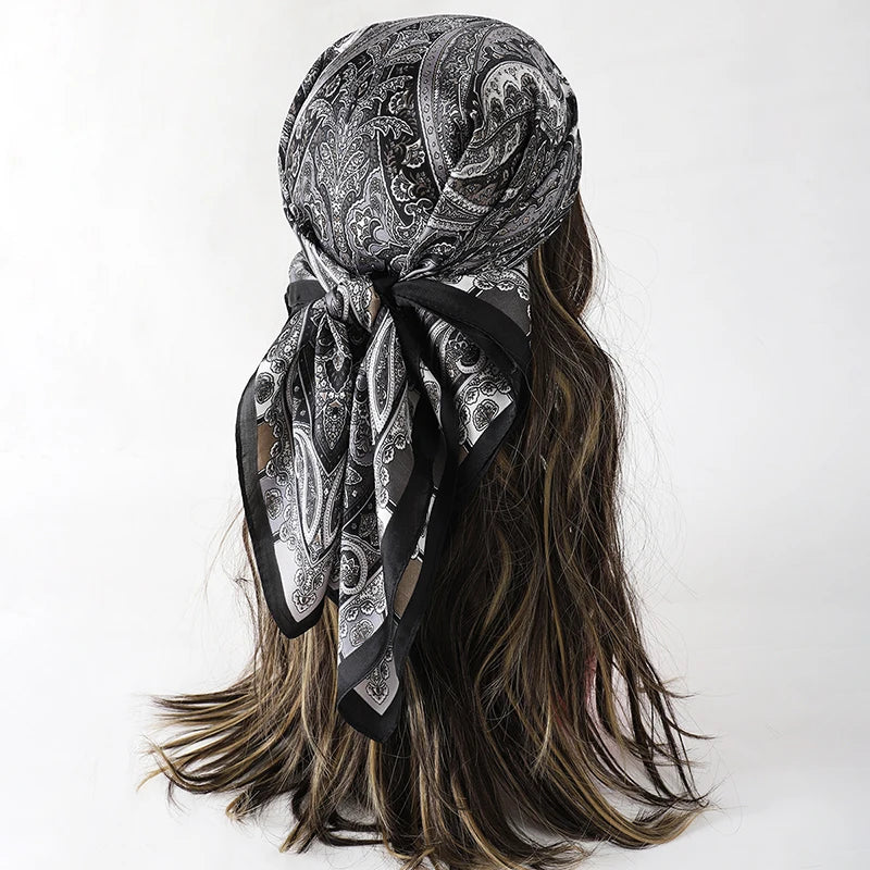 Bohemian Silk Square Scarf for Women Luxury Floral Print - Smarsty
