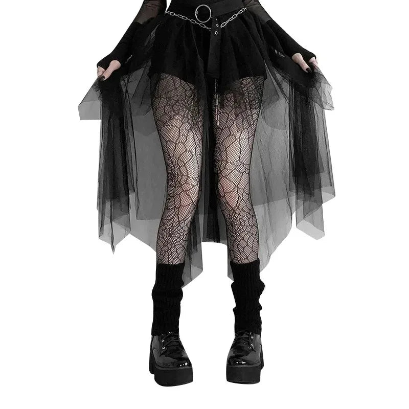 Sexy Net Yarn High-Waisted Irregular Skirt for Women Summer New European and American Gothic Style Versatile Casual Skirts - Smarsty