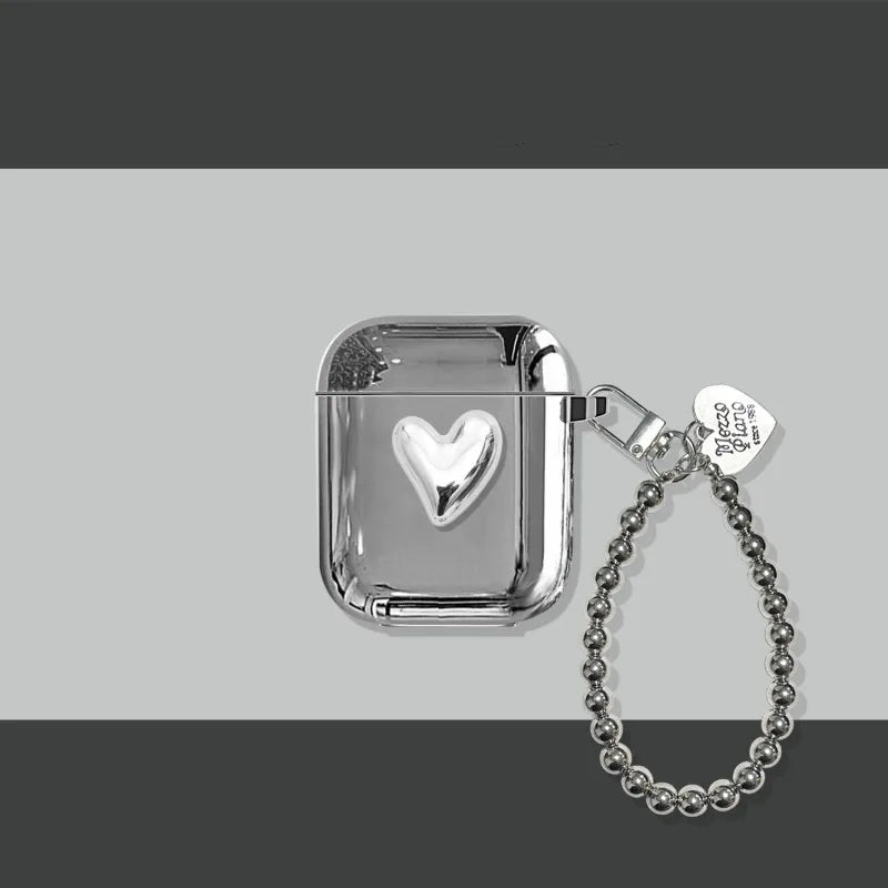 Luxury Silver Earphone Case with Heart Keyring - Smarsty