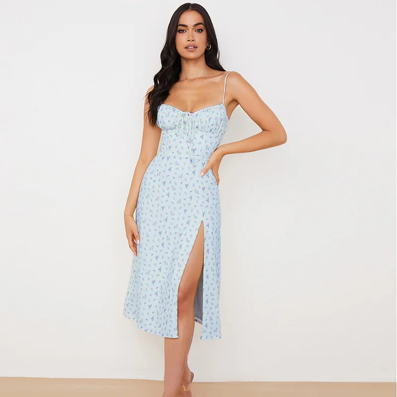 Women Elegant Floral Beach Vacation Bodycon Streetwear Long Dress 2025 Summer Clothes Wholesale Items For Business