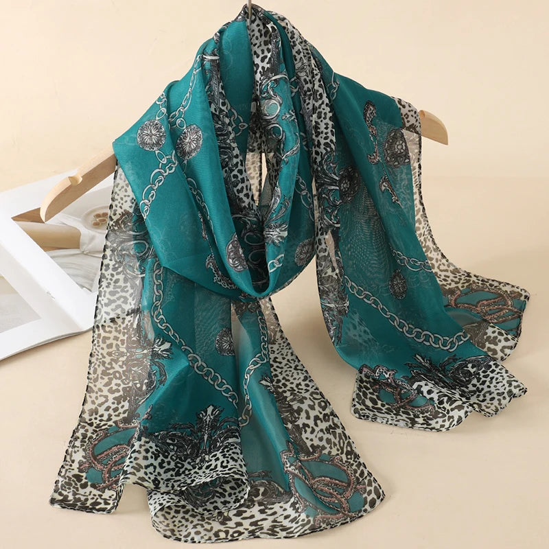 Women Print Chiffon Scarf Lightweight Sunscreen Shawl Wrap - Smarsty