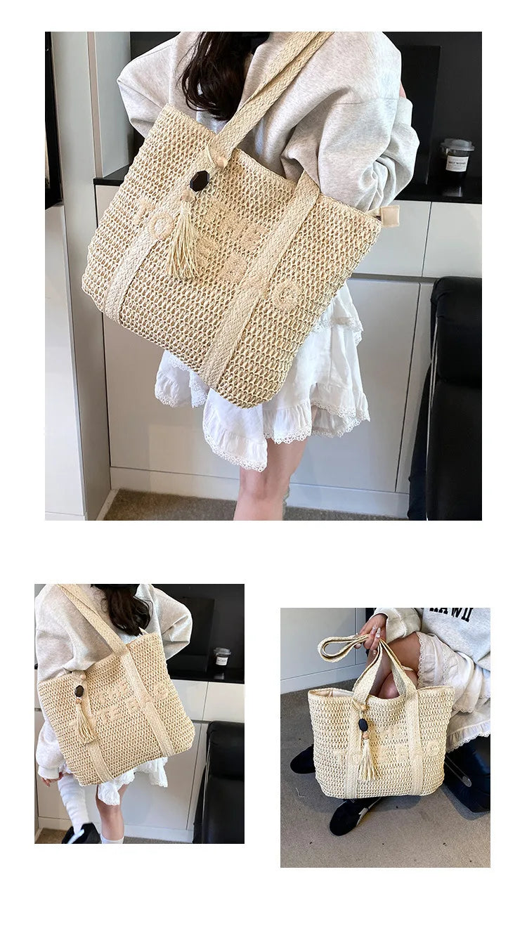 French Style Large Capacity Woven Straw Tote Bag For Women - Smarsty