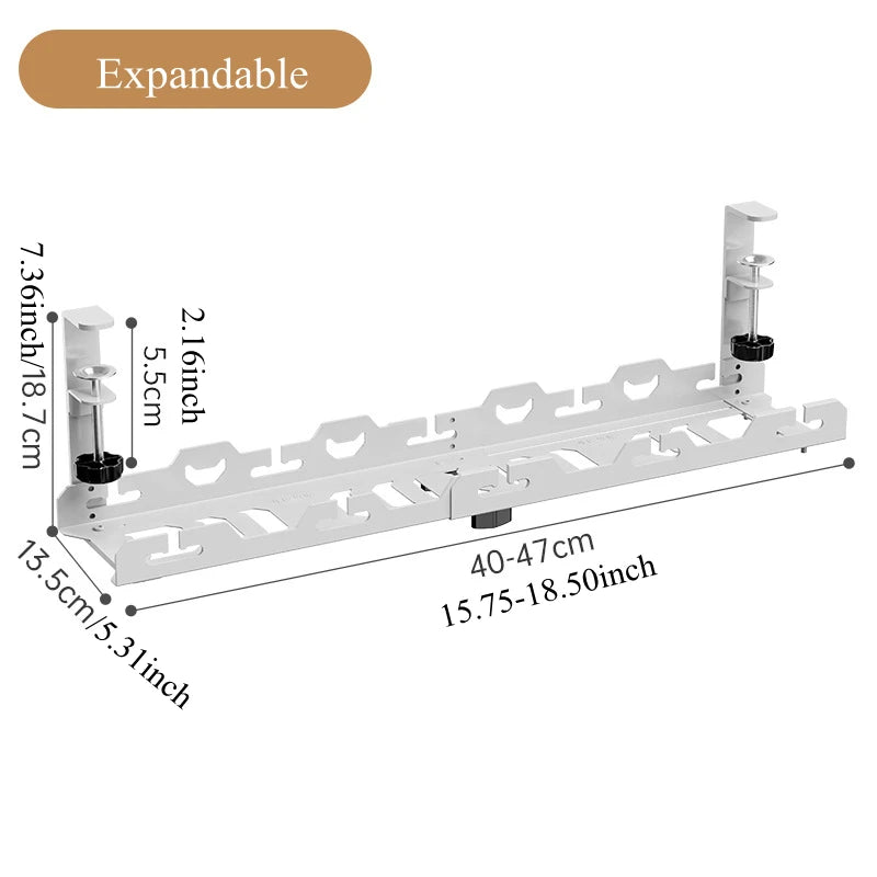 Telescopic Under Table Storage Rack Metal Cable Management Tray Home Office Desk Wire Organizer No Punching Storage Accessories by Smarsty