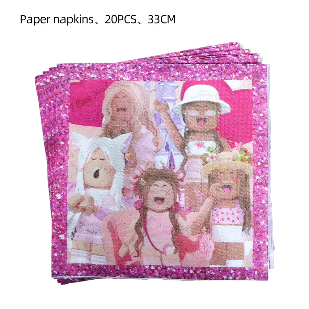 Pink Roblox Birthday Party Decorations Tableware Set - Smarsty