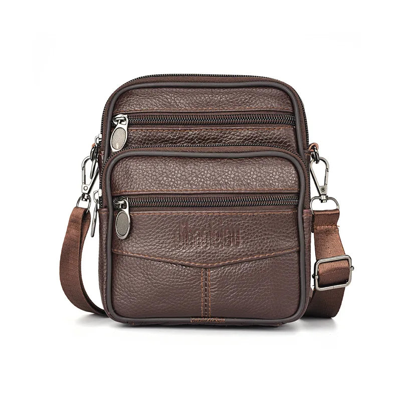 Mens Genuine Leather Crossbody Bag Vertical Multifunctional - Smarsty