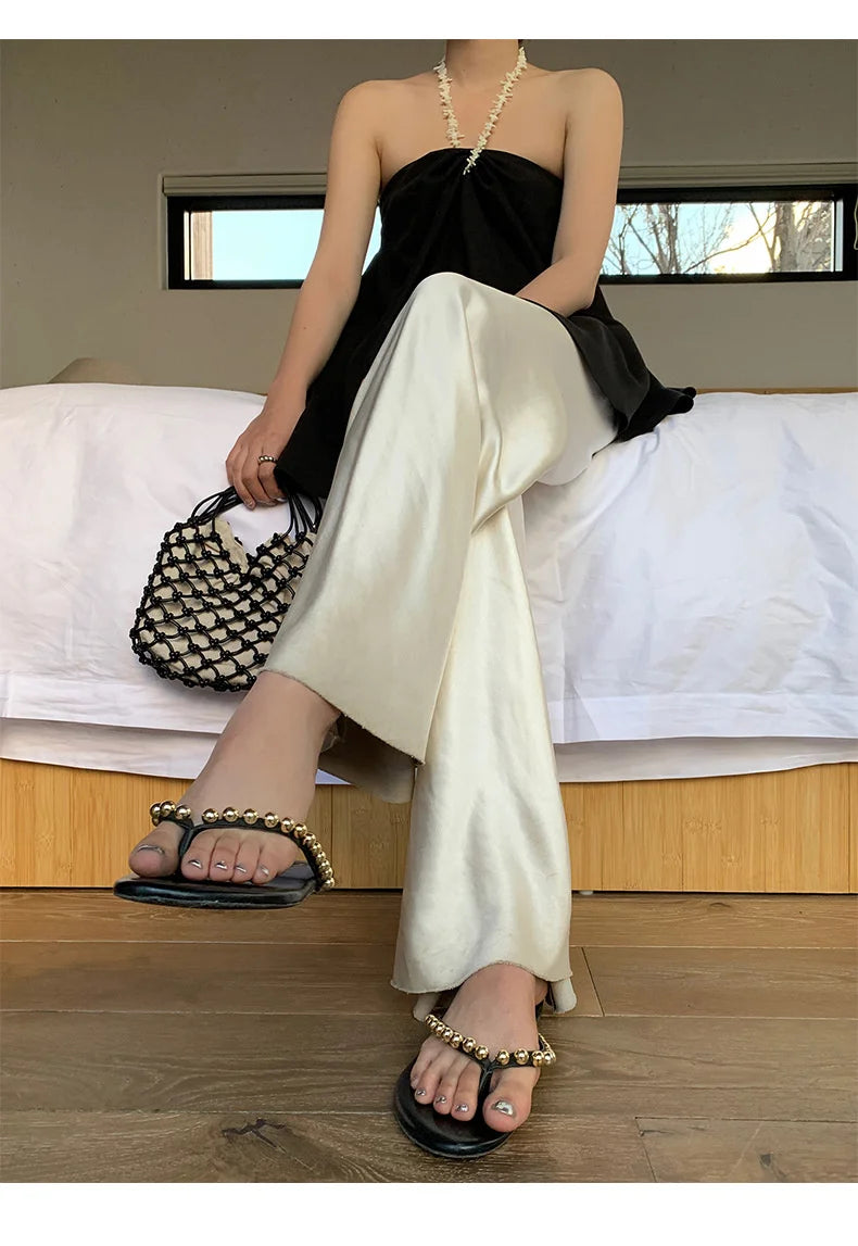 Satin Wide Leg Pants Long Floor Casual Pants Women's Summer - Smarsty