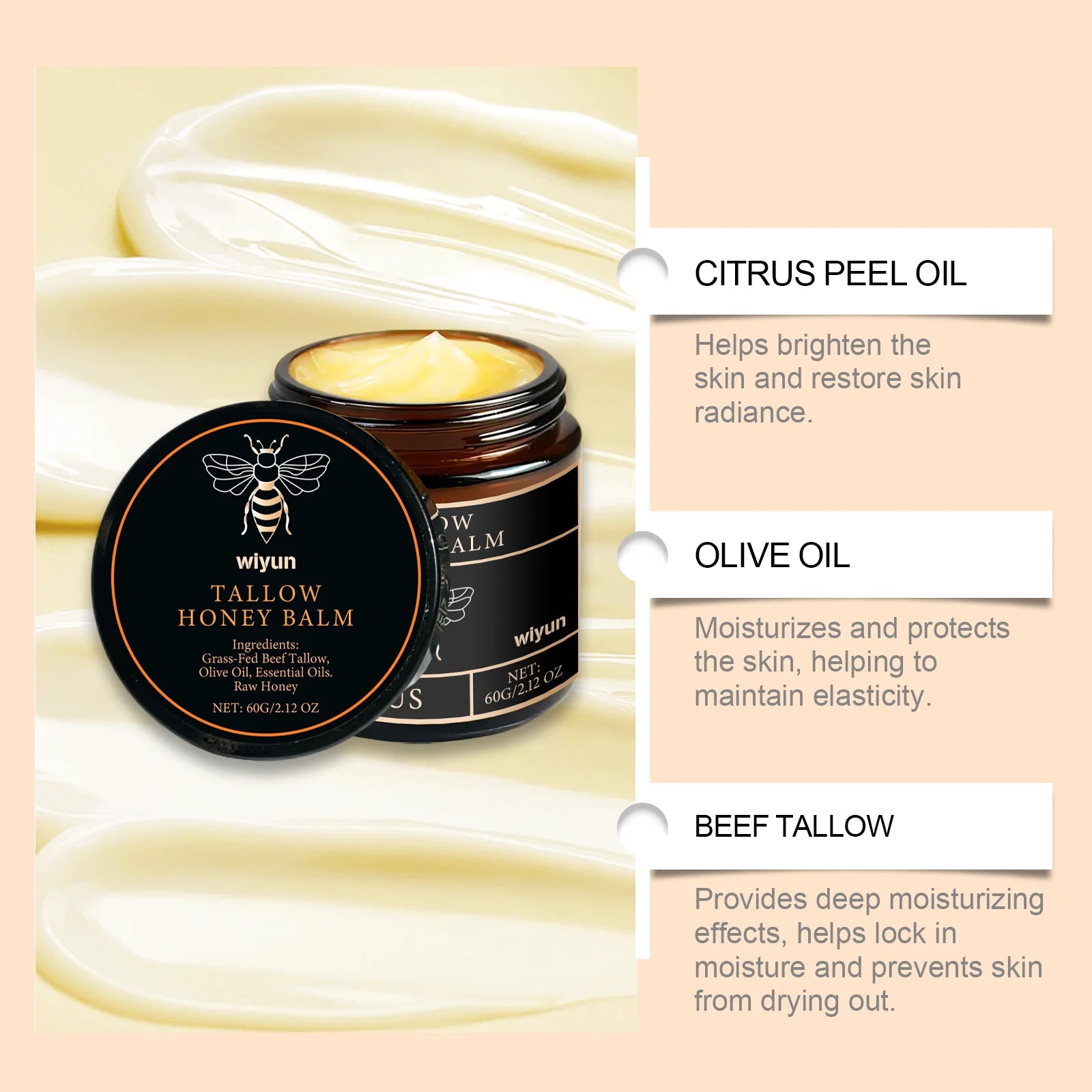 Tallow Honey Cream Hydrating Moisturizer for Elasticity - Smarsty
