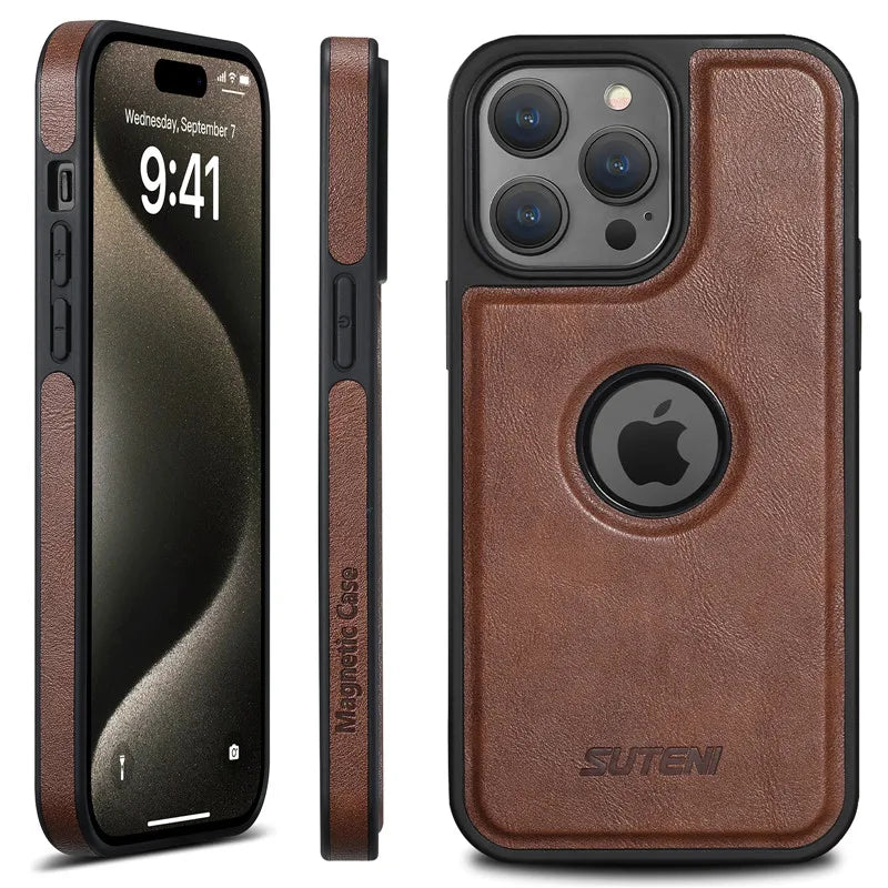 Luxury Leather MagSafe Magnetic Wireless Charging Case For iPhone 15 16 17 Pro Max 14Plus 13Pro 12 Pro Max Back Cover